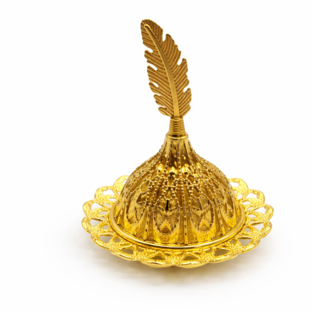 مبخرة معدن لون ذهبي رأس شكل ريشة