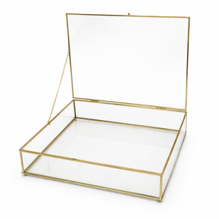 صندوق زجاج-شكل مستطيل-سادة لون ذهبي