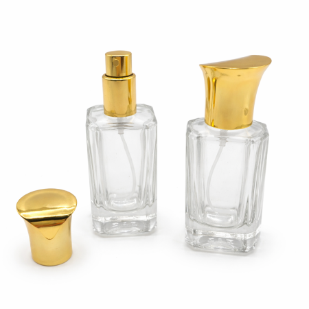 زجاجة عطر فارغة مع غطاء ذهبي