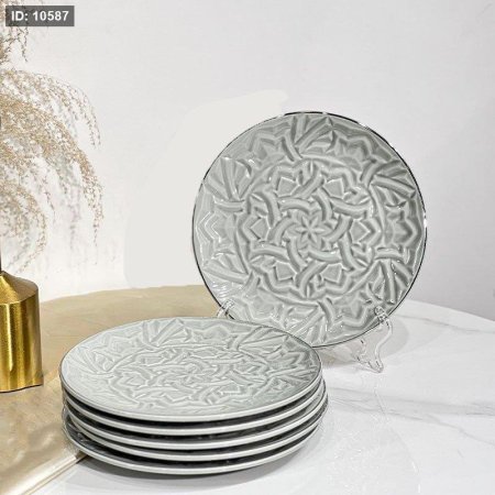 طقم صحون فواكة /6 بورسلان تركواز مزخرف