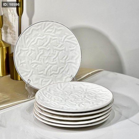 طقم صحون فواكة /6 بورسلان ابيض مزخرف