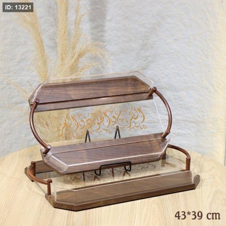 طقم صواني بيضاوي /2 خشب بامبو 39+43 سم وجه نصف اكرلك شفاف