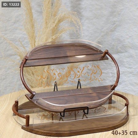 طقم صواني بيضاوي /2 خشب بامبو 35+40 سم وجه نصف اكرلك شفاف