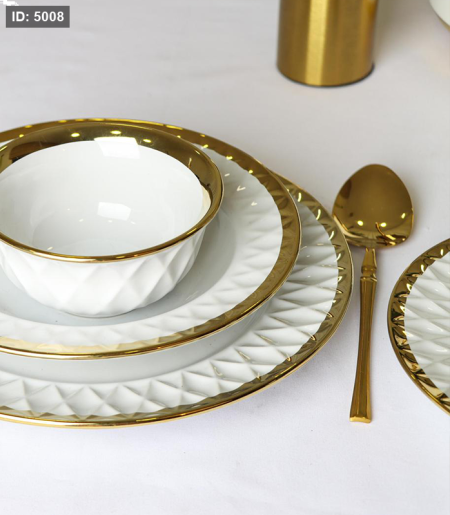 طقم صحون سفرة عدد24 بورسلان ابيض مدور مثلثات