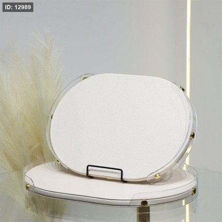 طقم صواني/2 بيضاوي جلد بيج بيدين اكرلك شفاف