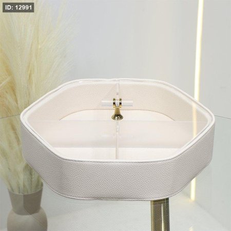 مضيفة جلد بيج شكل سداسي مقسمة 4 عين غطا بلاستك شفاف