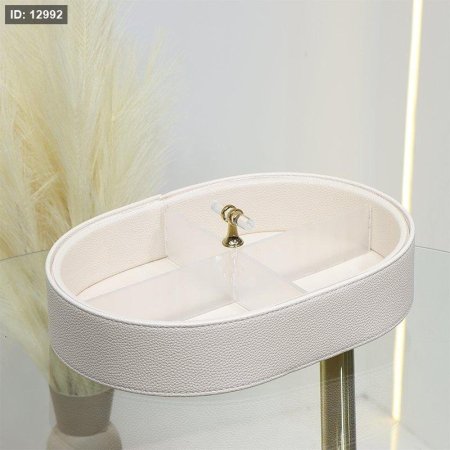 مضيفة جلد بيج شكل بيضاوي مقسمة 4 عين غطا بلاستك شفاف