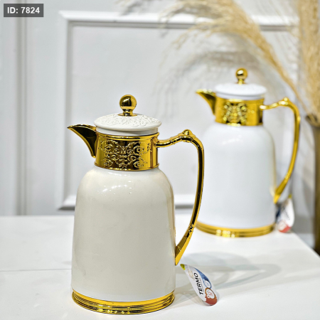 تيرموس بلاستك 1 لتر بيج قاعدة ويد ذهبي غطا كبس مزخرف