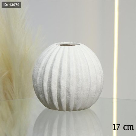 فازة جبص بيج 17سم طابة محزز