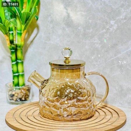 ابريق شاي 1 لتر زجاج عسلي بابلز غطا ستانلس