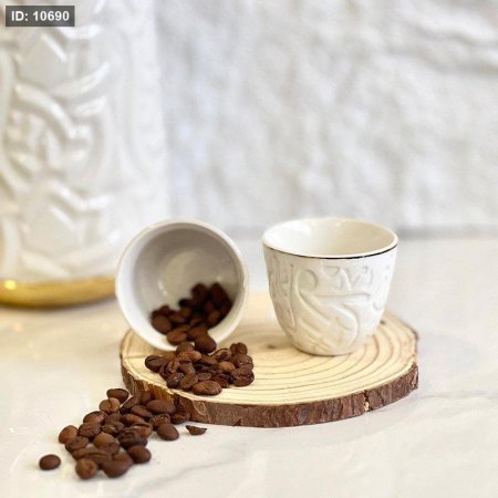 طقم فناجين قهوة سادة/12بورسلان ابيض مكتب حيف ذهبي