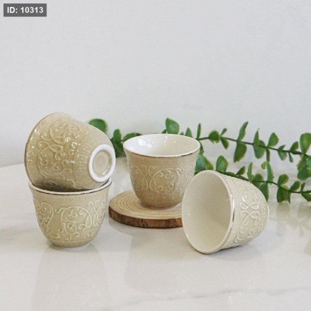 طقم فناجين قهوة سادة/12 بورسلان عسلي مزخرف