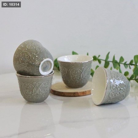 طقم فناجين قهوة /12 بورسلان سادة مزخرف زيتي